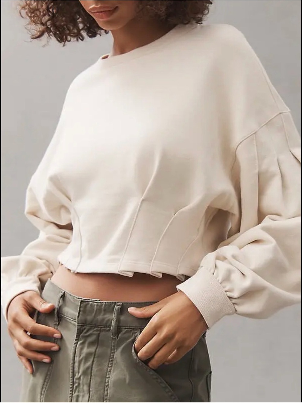 Anthropologie Waisted Crop Sweatshirt Small Cream Oatmeal
